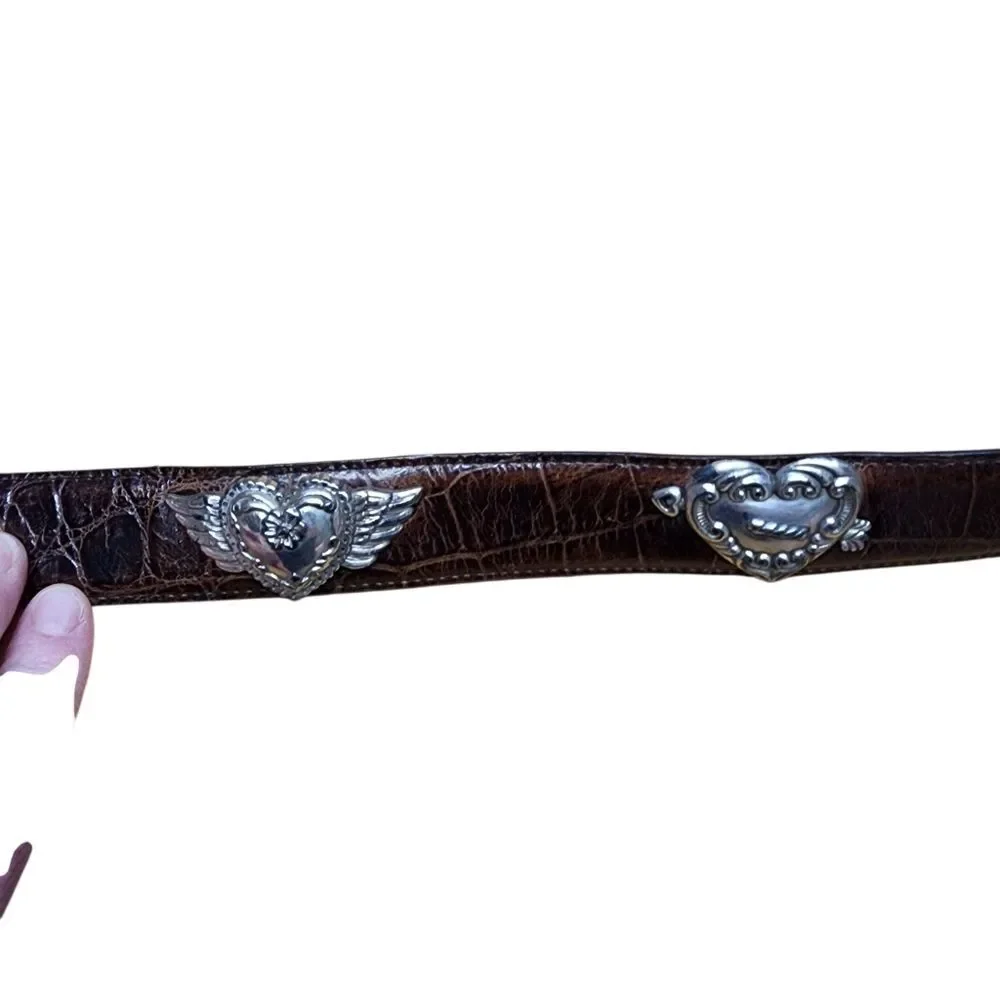 Vintage Brighton 1996 Belt Brown Leather Silver Heart S